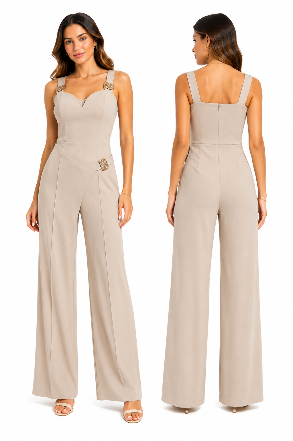 ENTERIZO BEIGE CON DETALLES DORADOS