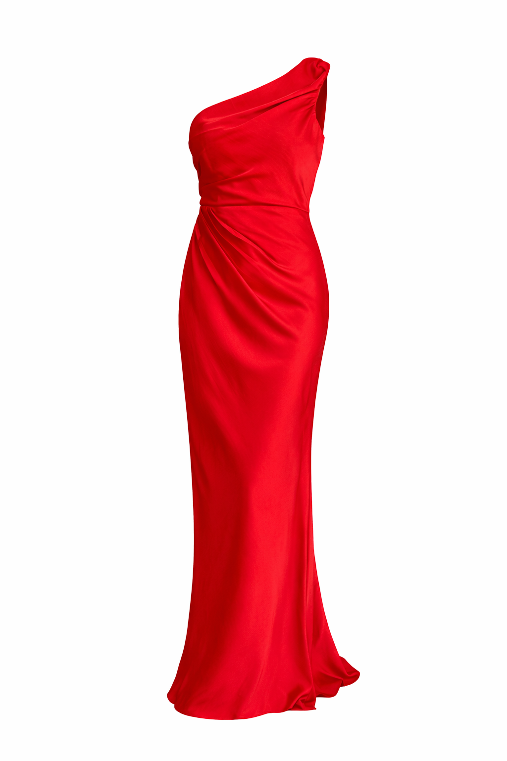 VESTIDO ROJO EN SEDA DE UN SOLO HOMBRO