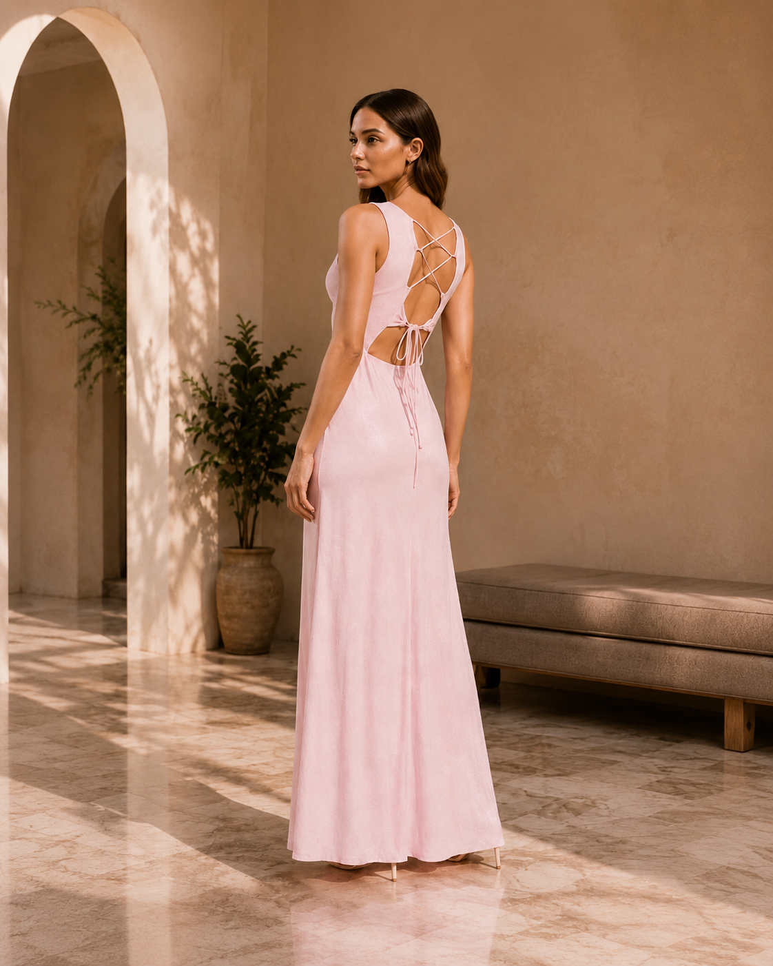 VESTIDO ROSA ELEGANTE BRILLOS