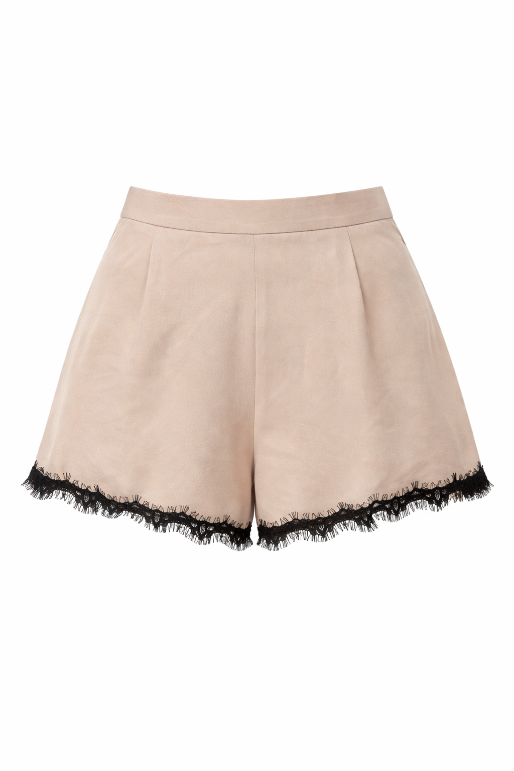 SHORT BEIGE EN SEDA CON ENCAJE NEGRO