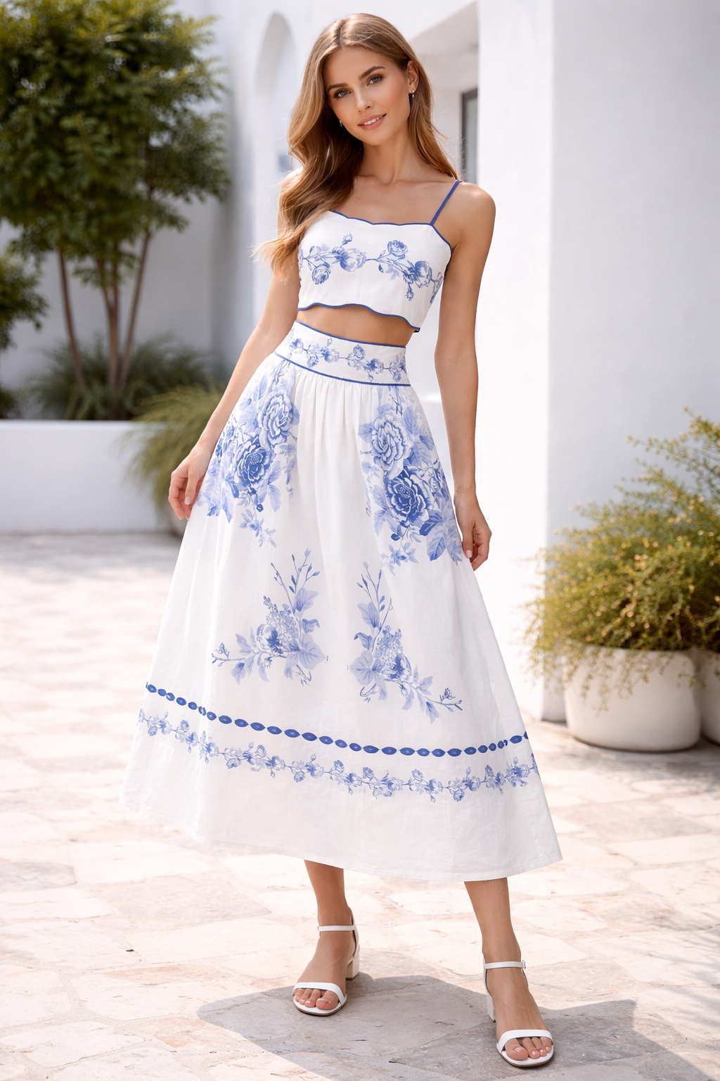 SET FALDA ROSAS AZULES