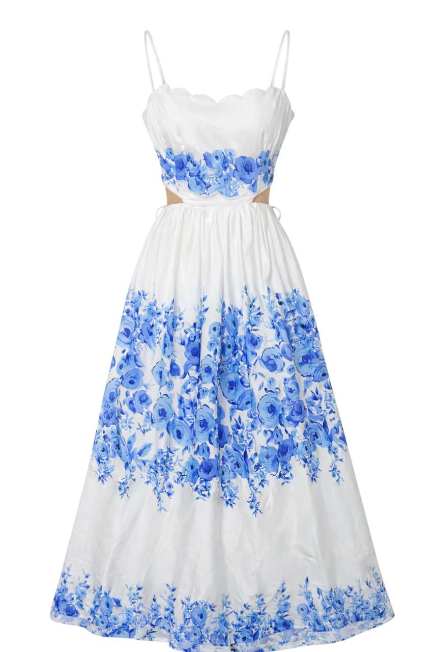 VESTIDO BLANCO CON FLORES AZULES