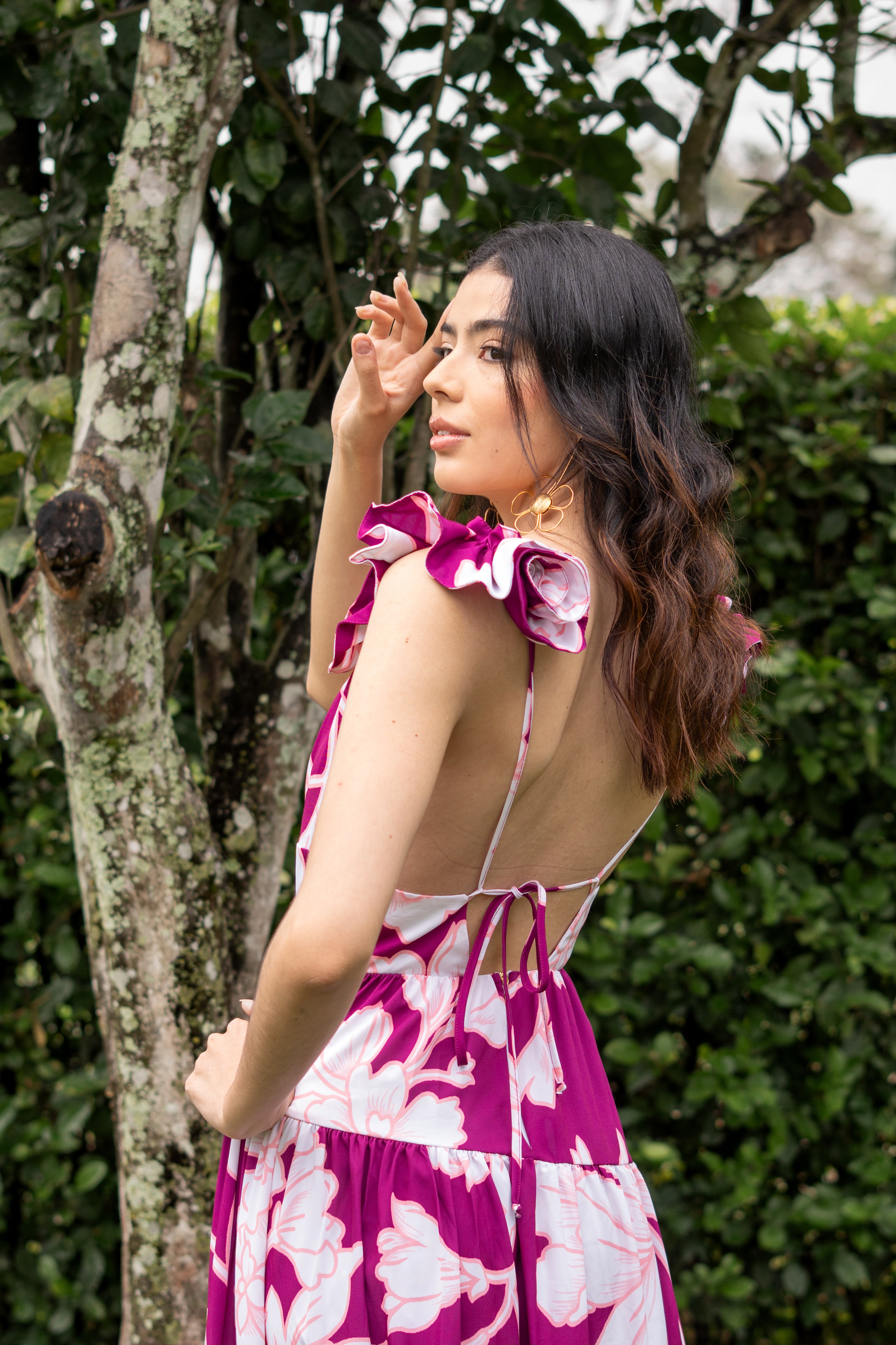 VESTIDO LARGO COLOR VIOLETA ESTAMPADO