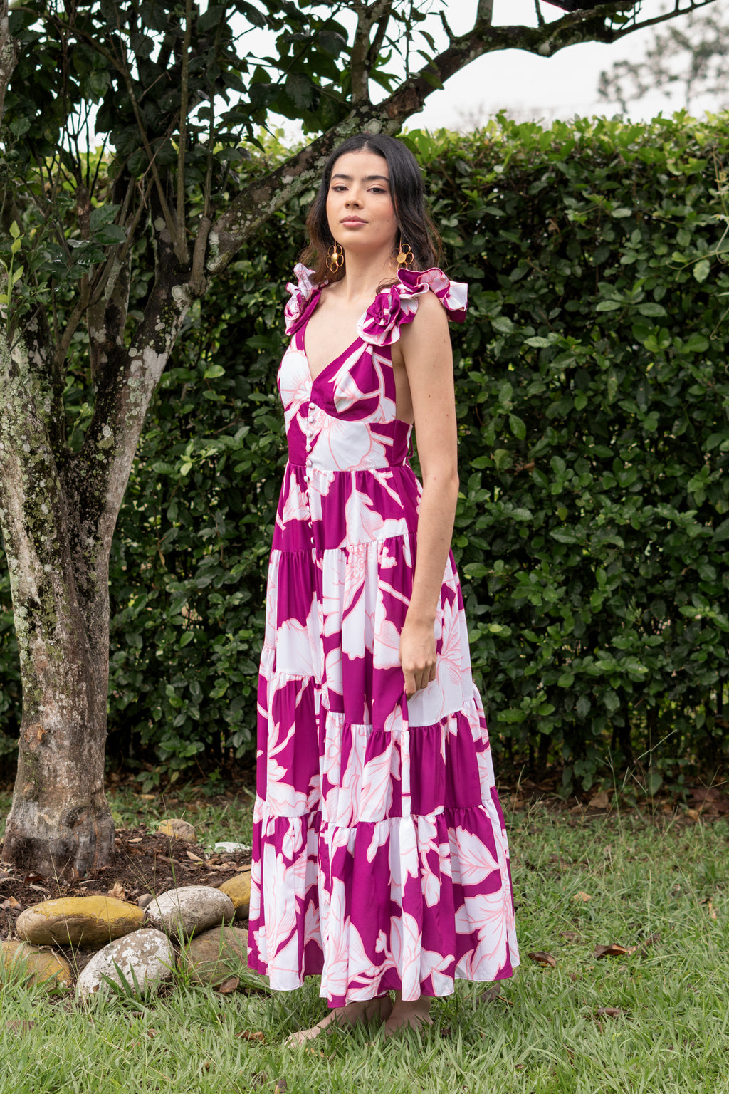 VESTIDO LARGO COLOR VIOLETA ESTAMPADO