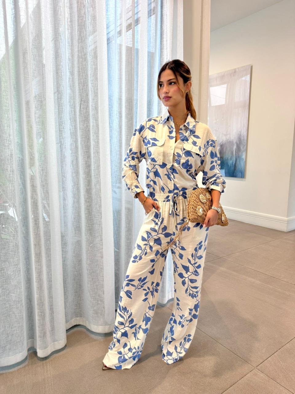 SET CAMISERO HOJAS AZULES