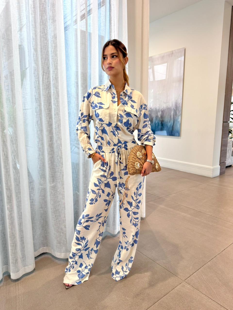 SET CAMISERO HOJAS AZULES