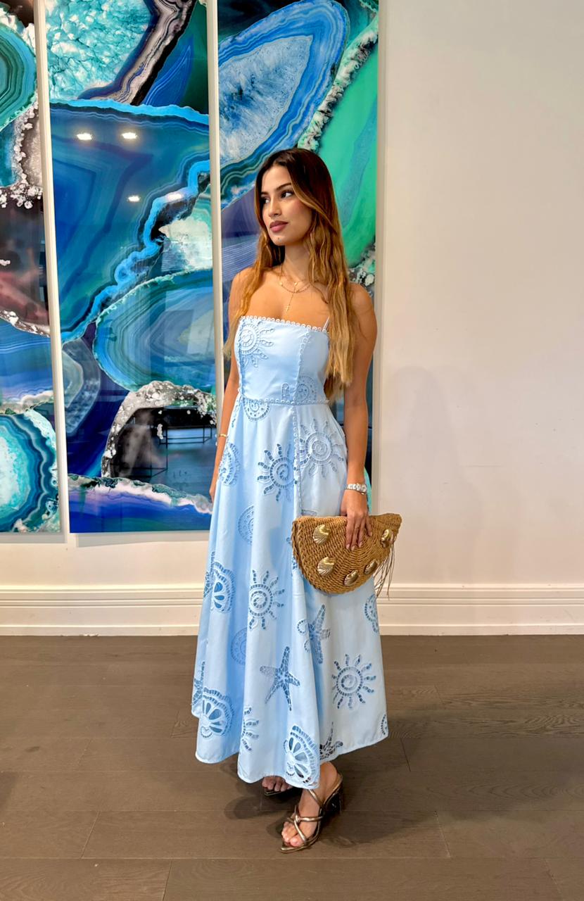 VESTIDO AZUL CIELO EN TIRAS