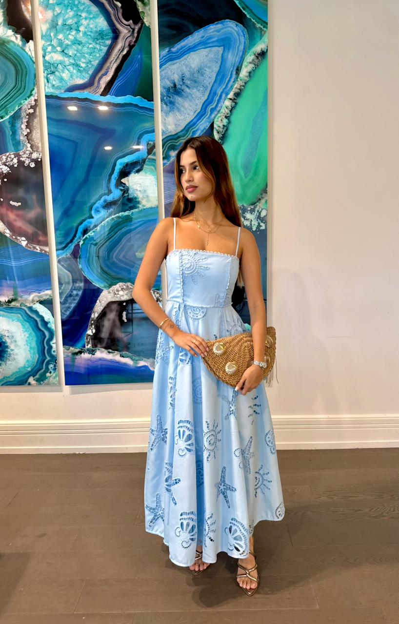VESTIDO AZUL CIELO EN TIRAS