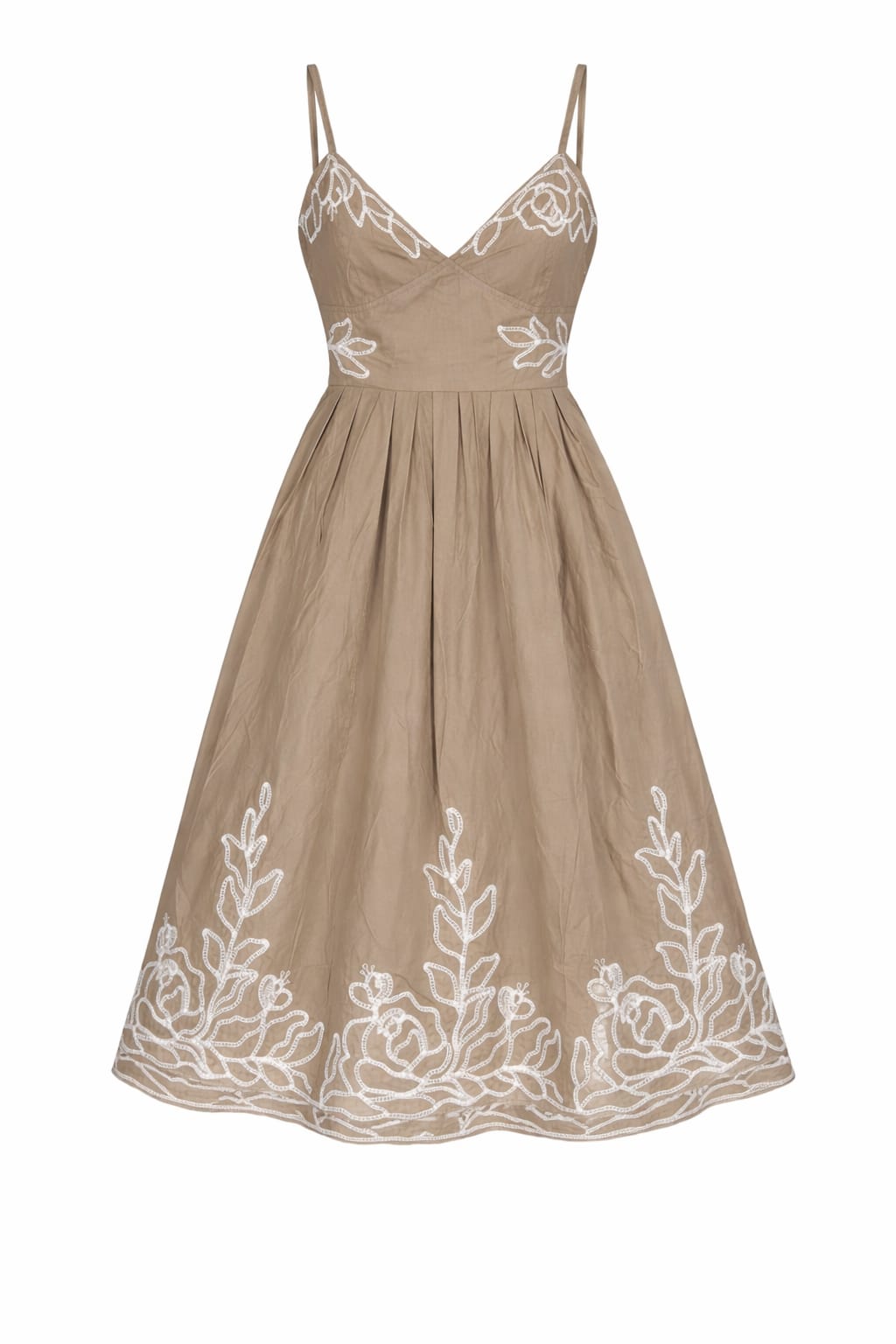 VESTIDO BEIGE MIDI CON BORDADO